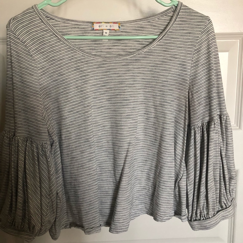 Black and white striped 3/4 length shirt